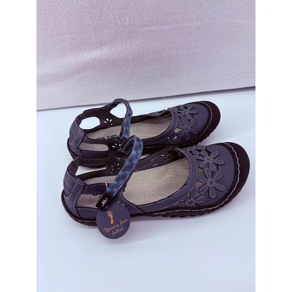 JBU Shoes  Women's 8M Wildflower Mary Jane Flat Navy Blue  Hook And Loop  NWT - Picture 5 of 8